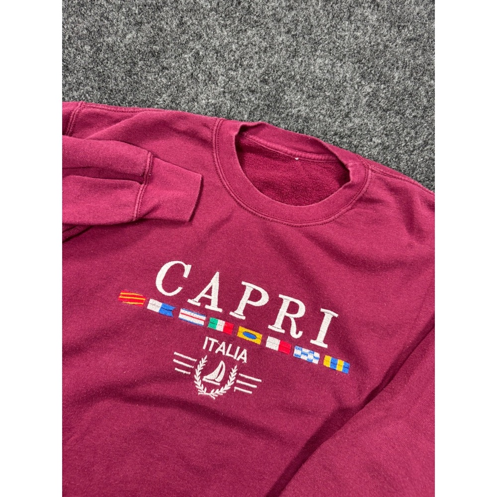 VTG Capri Italia Embroidered Crewneck Sweatshirt Mens Burgundy Nautical Flags M